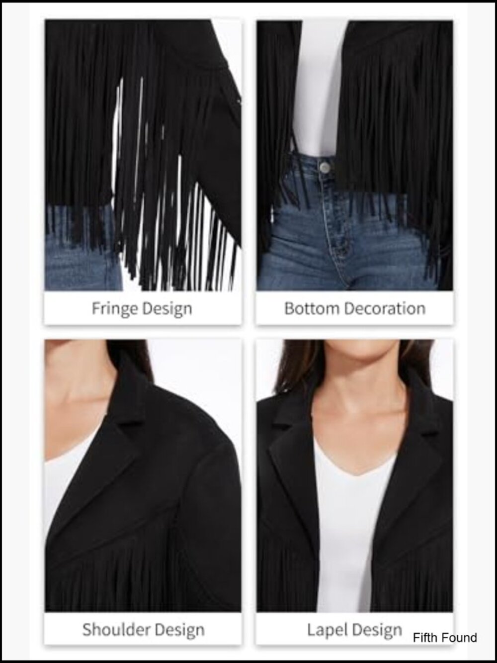 Fringe Leather Jacket Cowgirl Western Cropped Coat Suede Look - Picture 6 of 7